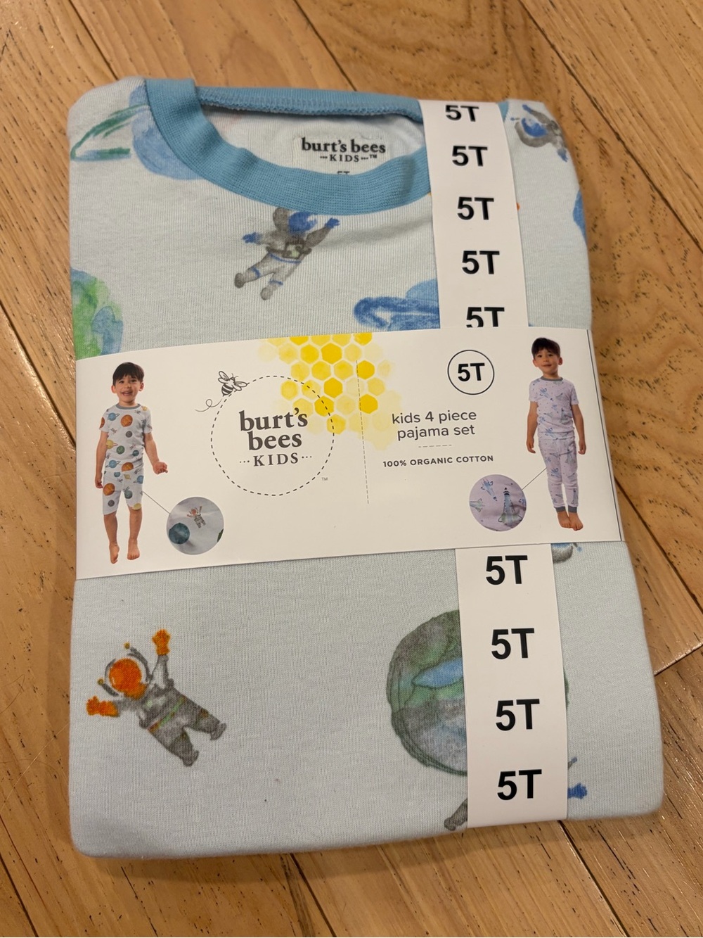 NWT Burt’s Bees Kids 4 Piece Blue Space Pajama Set - Boy’s Size 5T